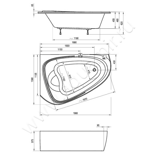 Акриловая ванна Ravak LoveStory II C761000000 размеры