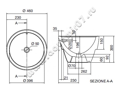 Раковина-чаша накладная Scarabeo Matty 8055 размеры