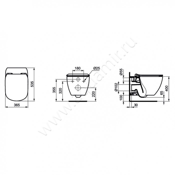 Унитаз подвесной Ideal Standard TESI T007901 размеры