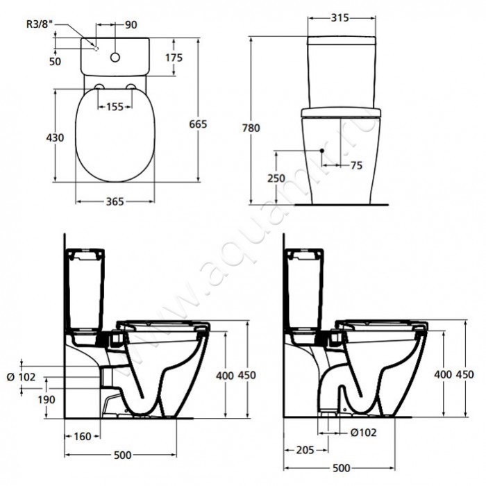 Унитаз напольный Ideal Standard CONNECT E781801 размеры