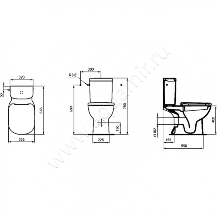 Унитаз напольный Ideal Standard TEMPO T331201 размеры