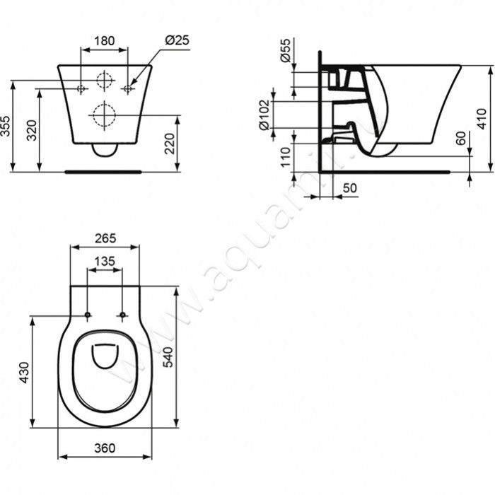 Унитаз подвесной Ideal Standard CONNECT AIR E005401 размеры