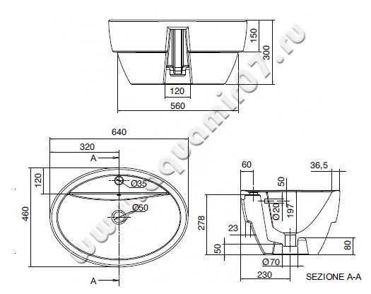 Раковина встраиваемая сверху на столешницу Scarabeo Matty 8056AR размеры