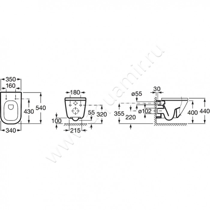 Унитаз подвесной Roca THE GAP 7.3464.7.L00.0 размеры
