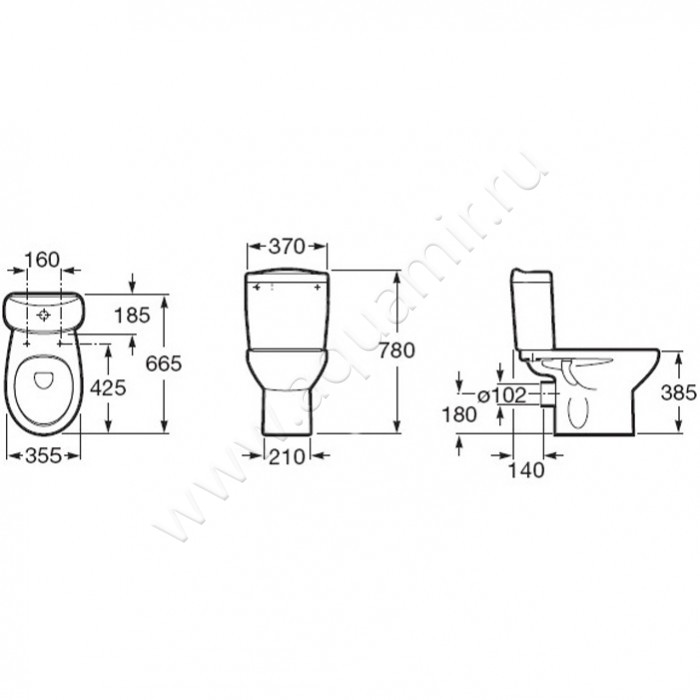Унитаз напольный Roca VICTORIA 7.3423.9.900.0 размеры