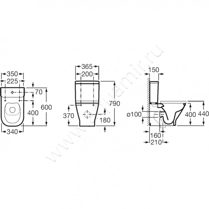 Унитаз напольный Roca THE GAP 7.3427.3.700.H размеры