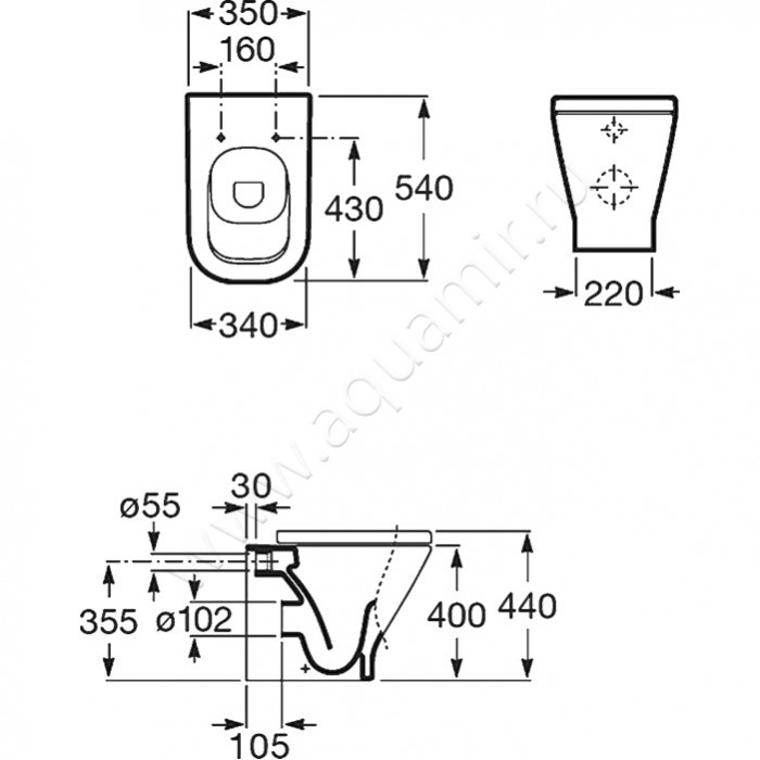 Унитаз приставной Roca THE GAP 7.3474.7.700.0 размеры