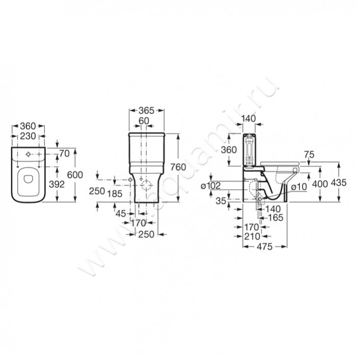 Унитаз напольный Roca Dama-N 7.3427.8.W00.0 размеры