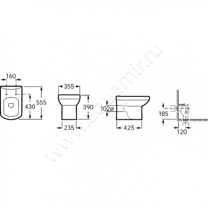 Унитаз приставной Roca DAMA SENSO 7.3475.1.700.0 размеры