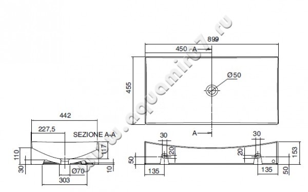 Раковина подвесная Scarabeo Tsunami 8038 размеры