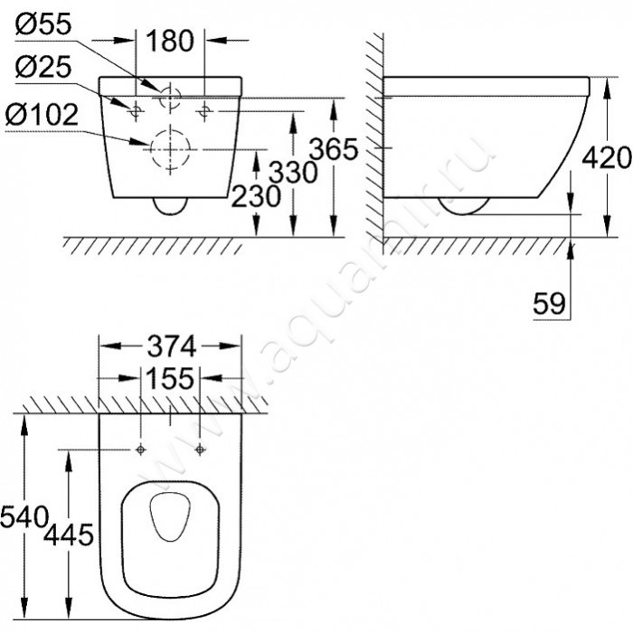 Унитаз подвесной Grohe EURO CERAMIC 39328000 размеры