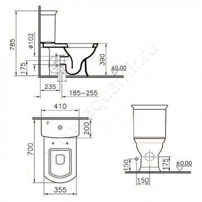 Унитаз напольный Vitra SERENADA 9722B003-7204 размеры