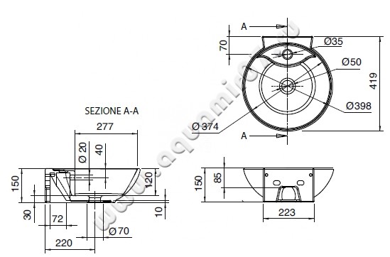 Рукомойник подвесной Scarabeo Sfera 8009R размеры
