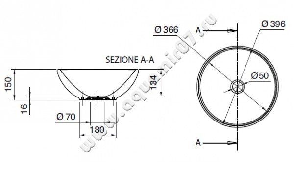 Раковина-чаша накладная Scarabeo Cono 8010 размеры