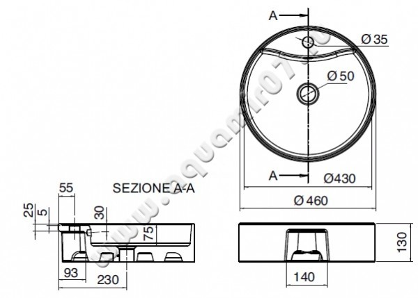 Раковина-чаша накладная с отверстием под смеситель Scarabeo Geo 8029R размеры