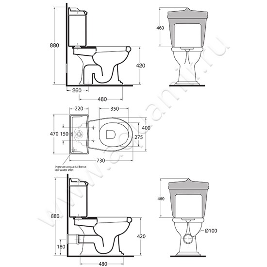 Унитаз напольный Azzurra Jubilaeum JUB 100/MBP размеры
