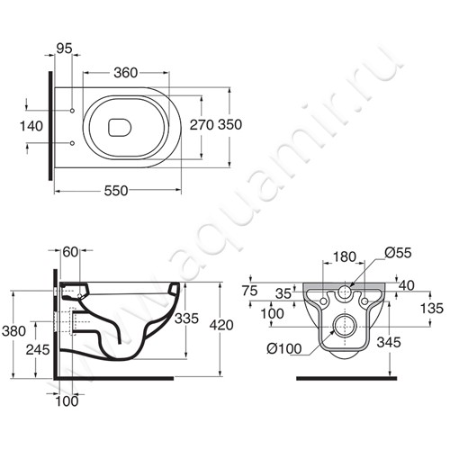 Унитаз подвесной Azzurra Nuvola NUV 100/SOSK размеры