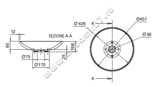 Раковина-чаша накладная Scarabeo Cup 8044 размеры