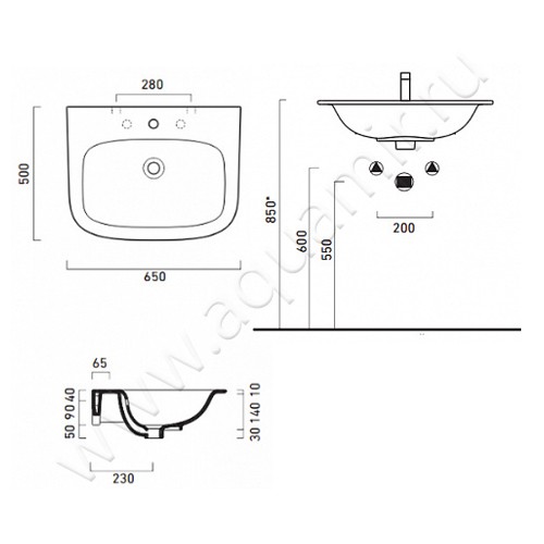 Раковина подвесная Catalano Green 165GRON00 размеры