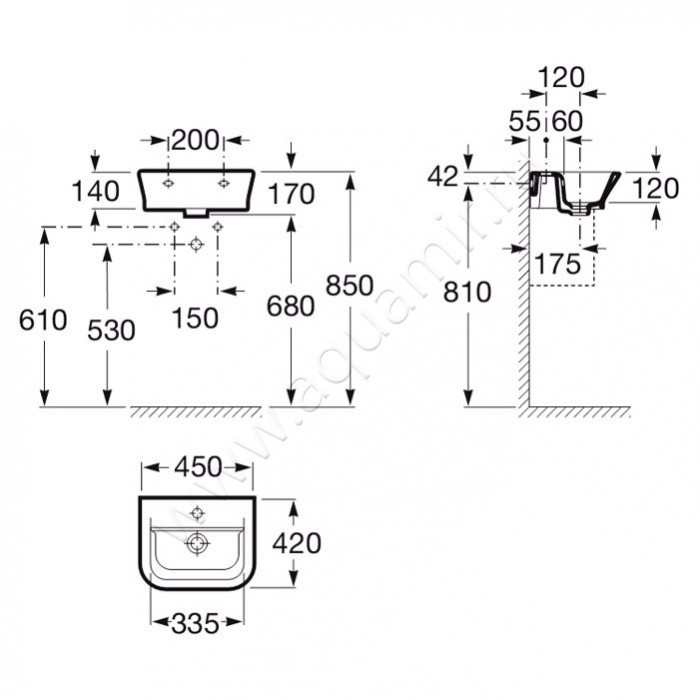 Рукомойник подвесной Roca The Gap 7.3274.7.700.0 размеры