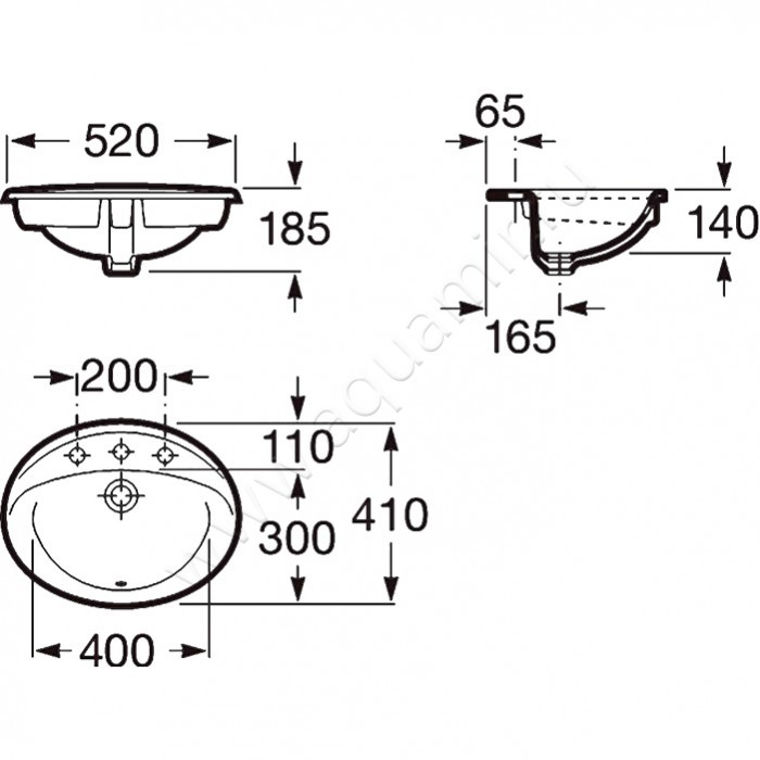 Раковина встраиваемая сверху на столешницу Roca Rodeo 7.3278.6.600.0 размеры