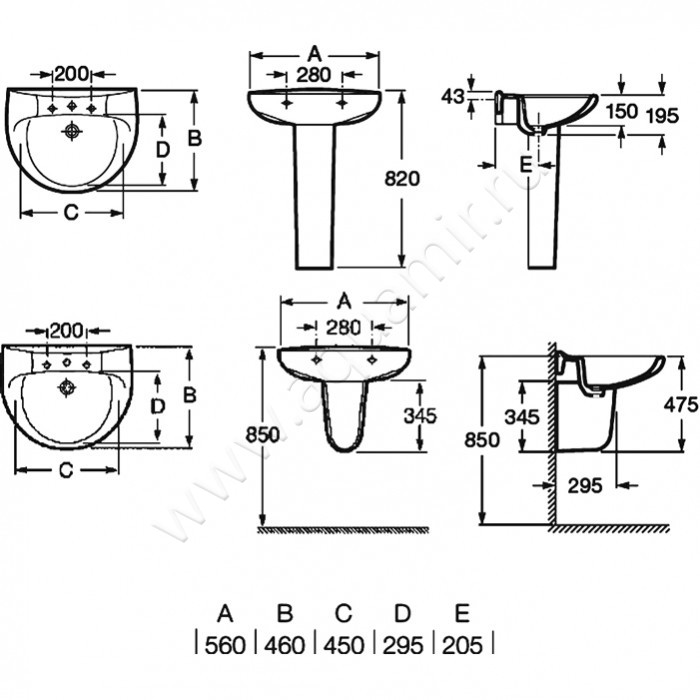 Раковина подвесная Roca Victoria 7.3273.9.300.Y размеры
