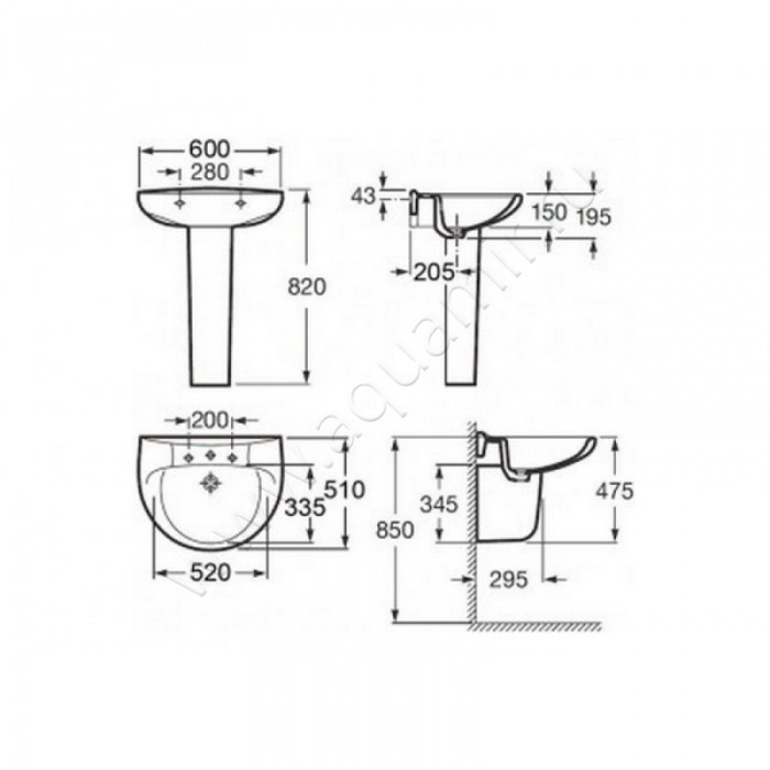 Раковина подвесная Roca Victoria 7.3273.9.200.0 размеры