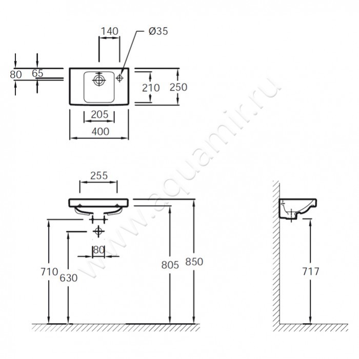 Рукомойник подвесной Jacob Delafon Odeon Up E4799G-00 размеры