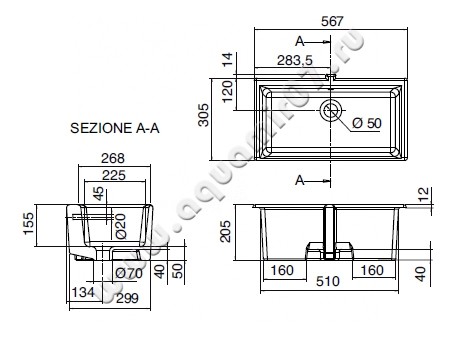 Раковина встраиваемая снизу под столешницу без отверстий Scarabeo Miky 8091 размеры