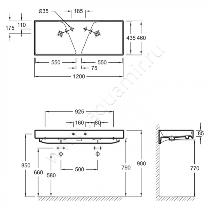 Раковина подвесная Jacob Delafon Rythmik EXM112-Z-00 размеры