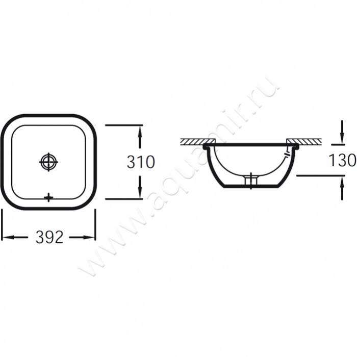 Раковина встраиваемая снизу под столешницу без отверстий Jacob Delafon Vox EYE102-00 размеры