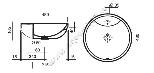 Раковина встраиваемая сверху на столешницу Scarabeo Rondo 8008 размеры