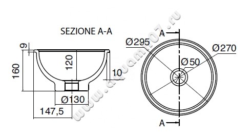 Раковина встраиваемая сверху на столешницу без отверстий Scarabeo In-Out 8020 размеры