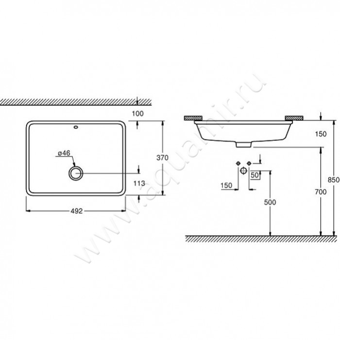 Раковина Grohe Cube Ceramic 3948000H размеры