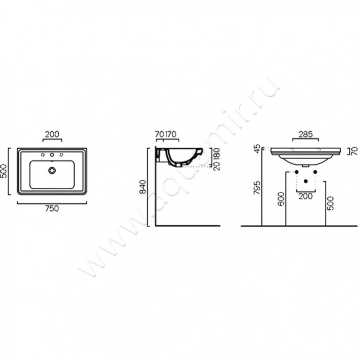 Раковина подвесная GSI Classic 8787111 размеры