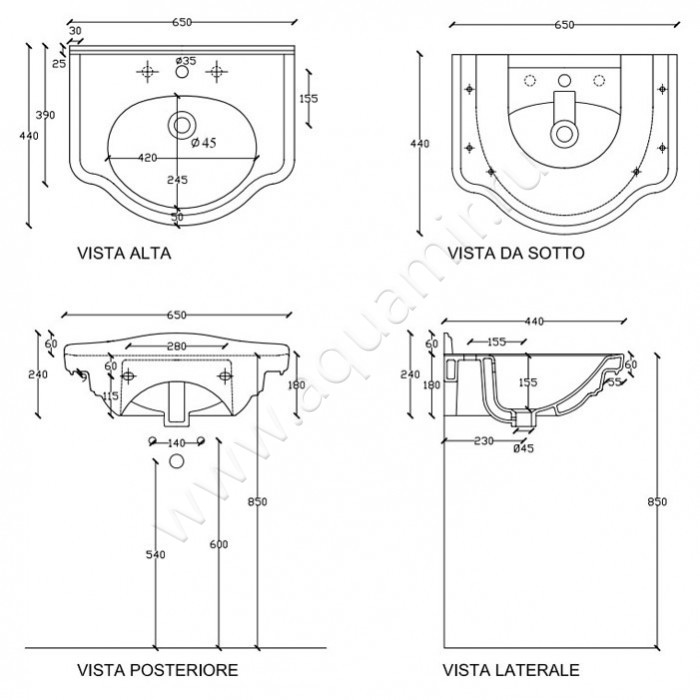 Раковина подвесная Galassia Ethos 8432M размеры