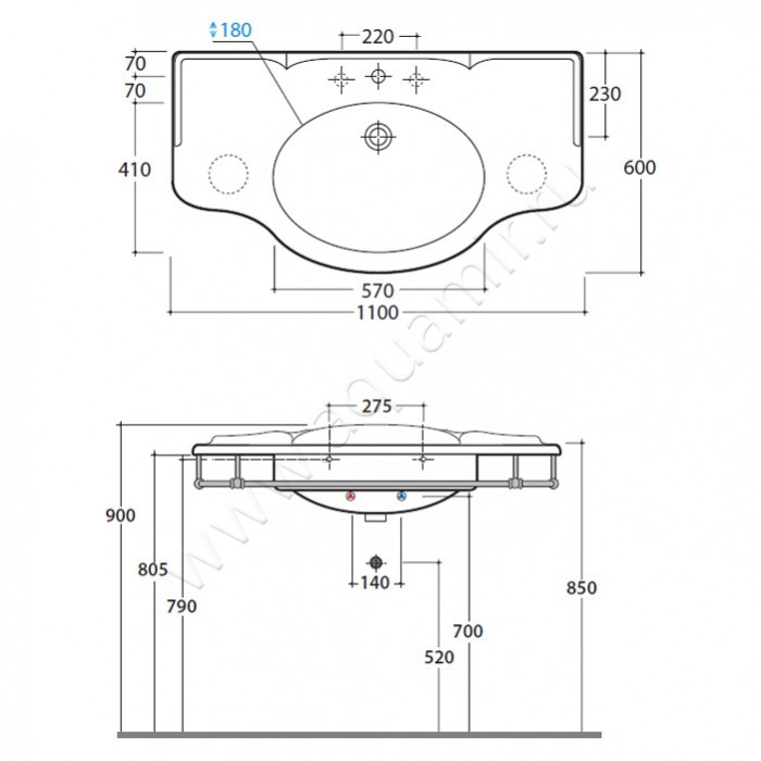 Раковина подвесная Globo Paestum PA022.BI размеры