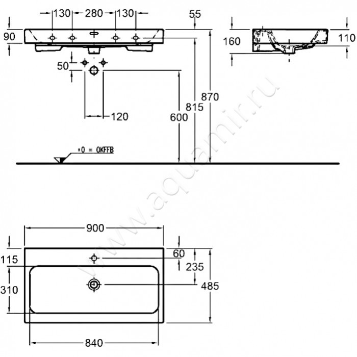 Раковина мебельная накладная Geberit iCon 124090000 размеры