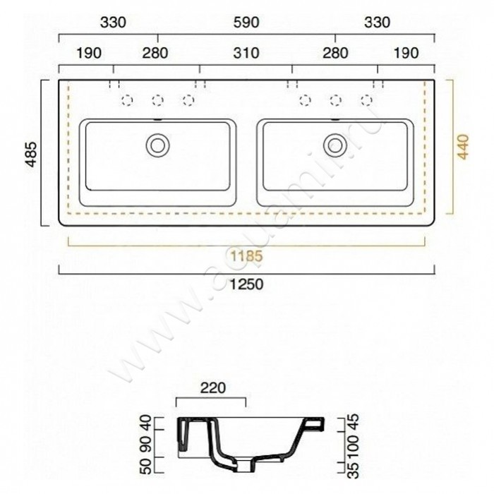 Раковина подвесная Catalano New Light 1125LI00 размеры
