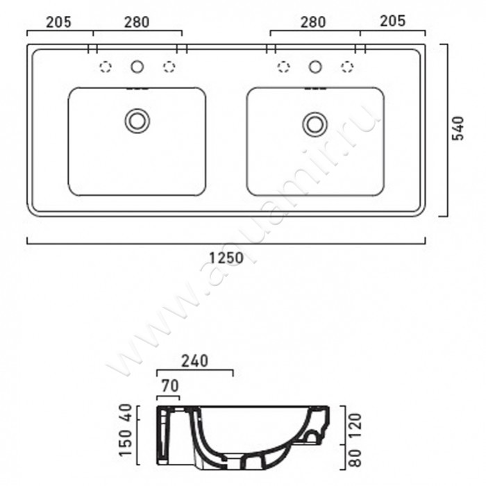 Раковина подвесная Catalano Canova Royal 1125CV00 размеры