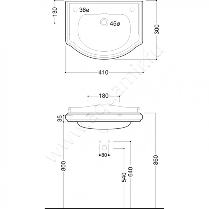 Рукомойник подвесной Kerasan Retro 1033 01 DX размеры