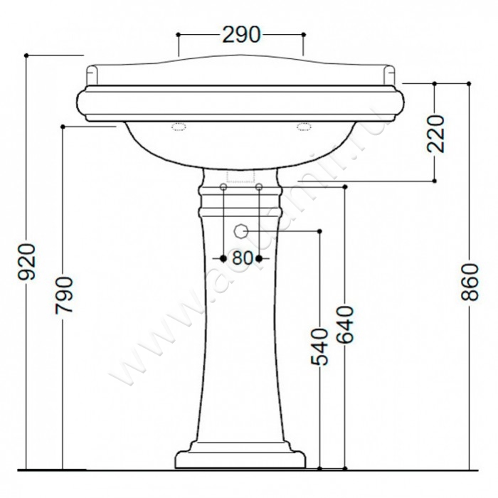 Раковина подвесная Kerasan Retro 1047 01 размеры
