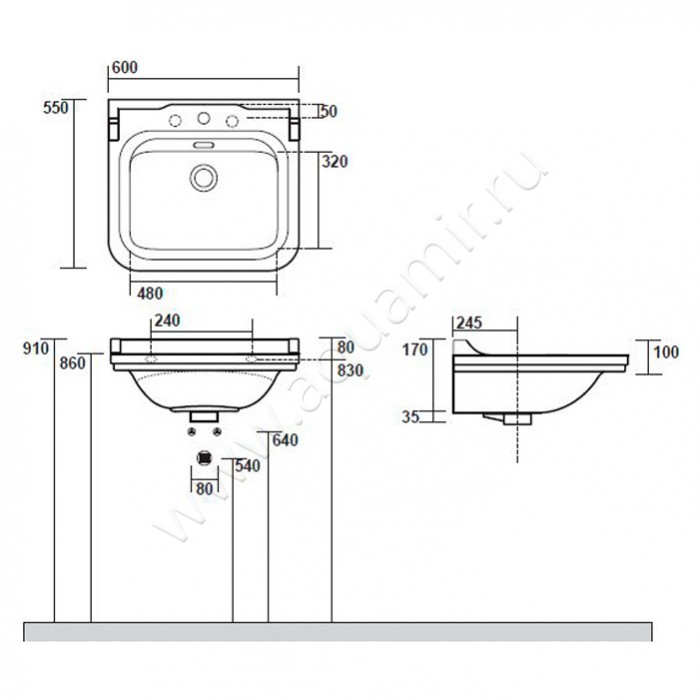 Раковина подвесная Kerasan Waldorf 4140K1 размеры