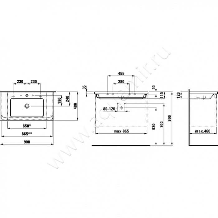 Раковина подвесная Laufen Living Square 8164330001041 размеры