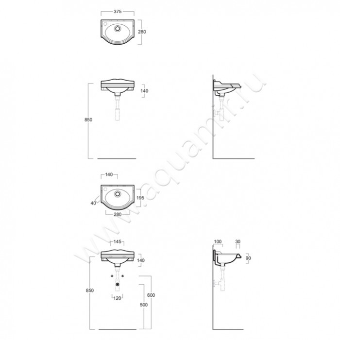 Рукомойник подвесной Simas Arcade AR035SX размеры