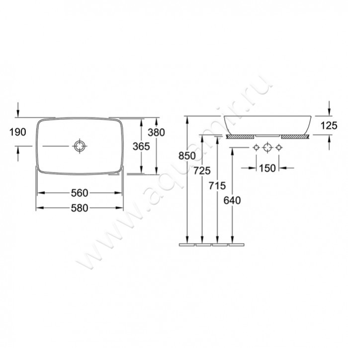 Раковина-чаша накладная Villeroy & Boch Artis 41725801 размеры
