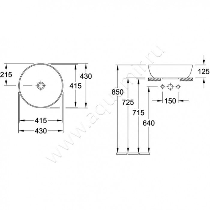 Раковина-чаша накладная Villeroy & Boch Artis 417943R1 размеры