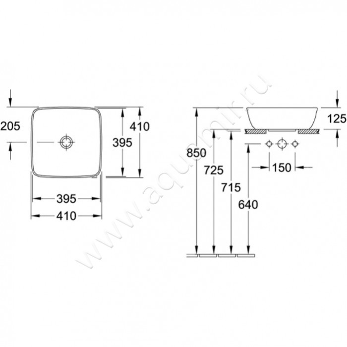 Раковина-чаша накладная Villeroy & Boch Artis 417841R1 размеры