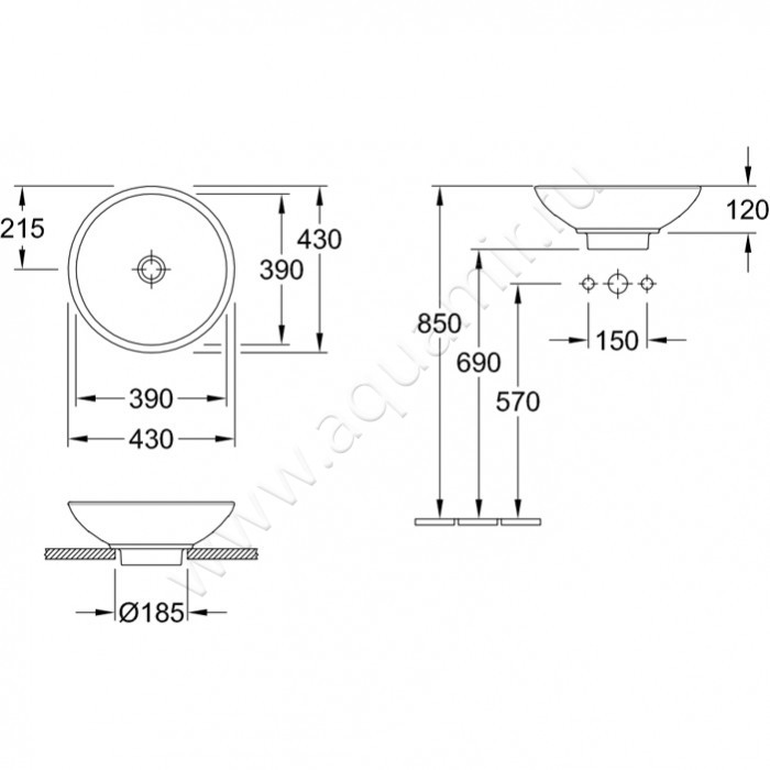 Раковина-чаша накладная Villeroy & Boch Loop & Friends 51440101 размеры