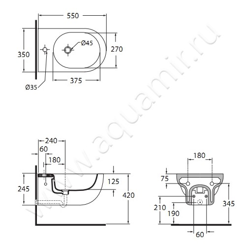 Биде подвесное Azzurra Nuvola NUV 500/SOSK размеры